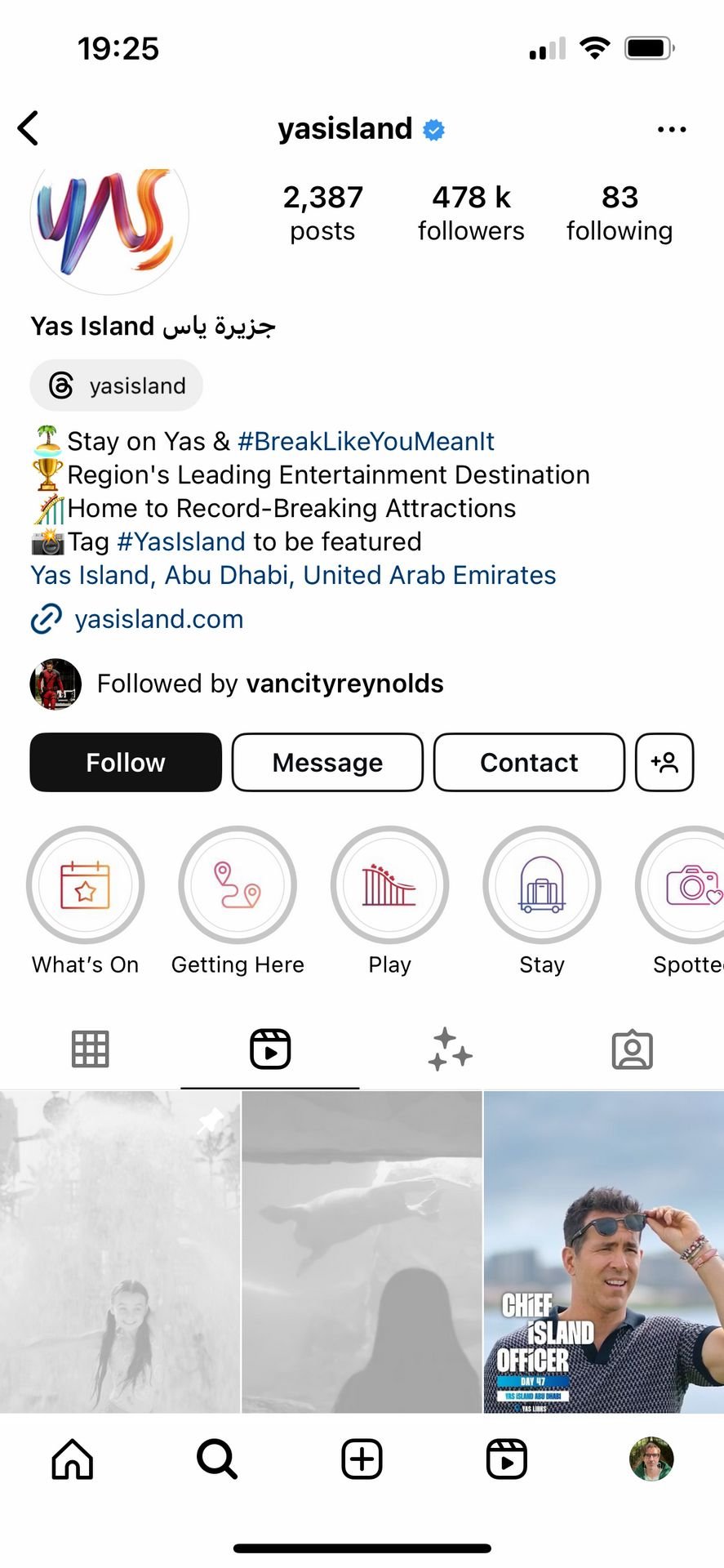 Yas Instagram page